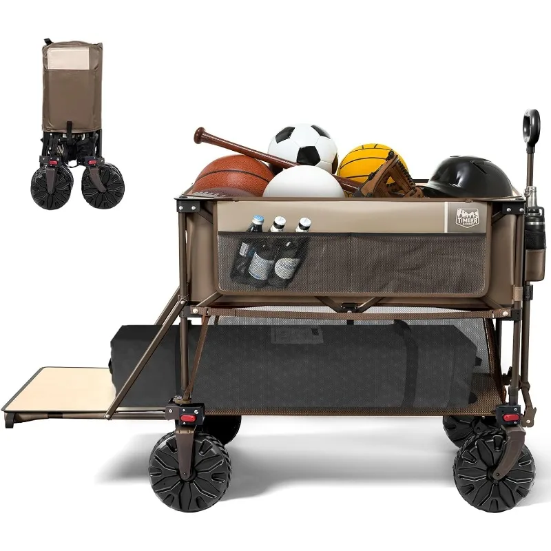 

400L Large Capacity Folding Double Decker Wagon, 54" Extra Long Extender Wagon Cart, 450lbs Heavy Duty Collapsible Wagon