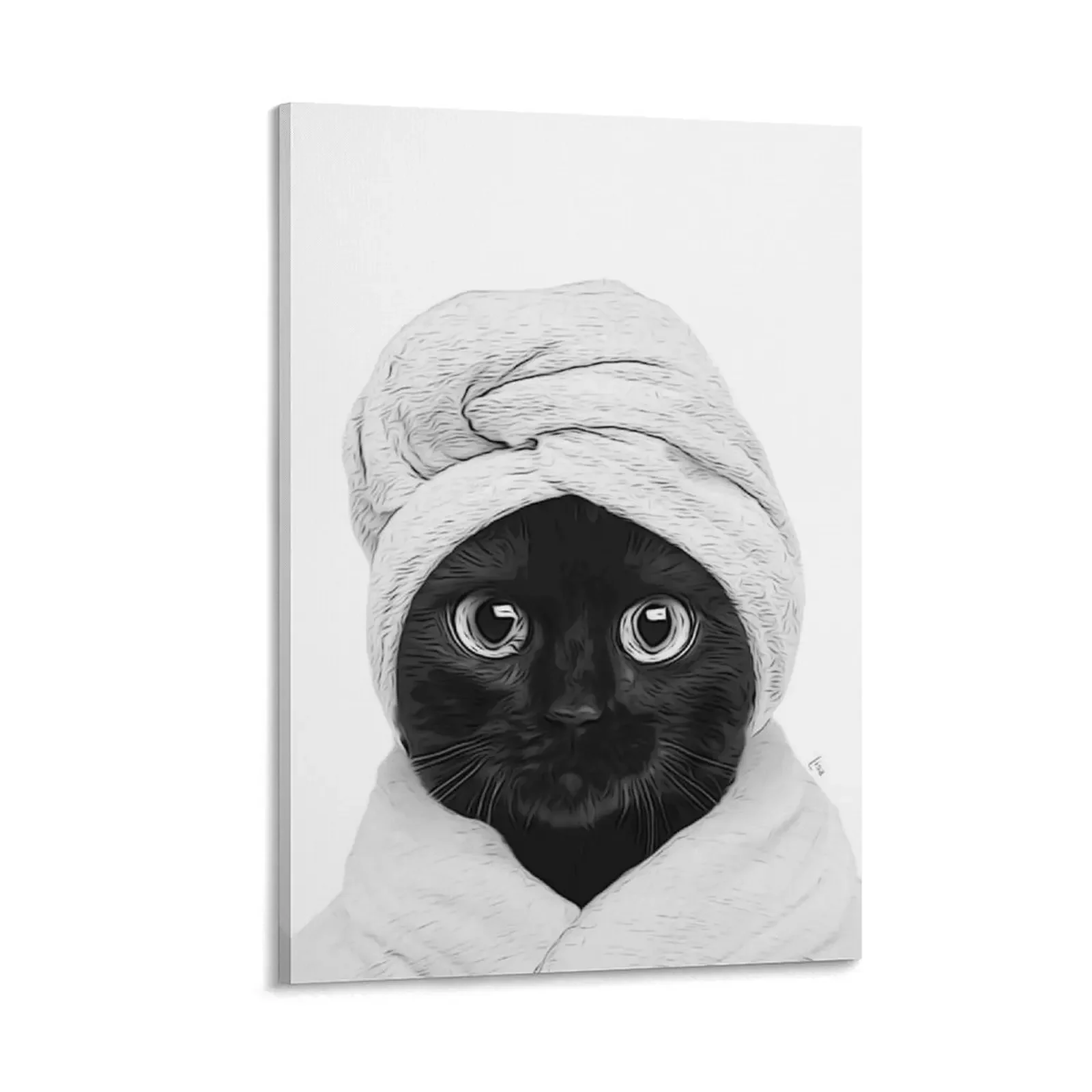 black cat with bathrobe and towel, bathroom wall art, bathroom decor, nursery decor Canvas Painting home decoration luxury