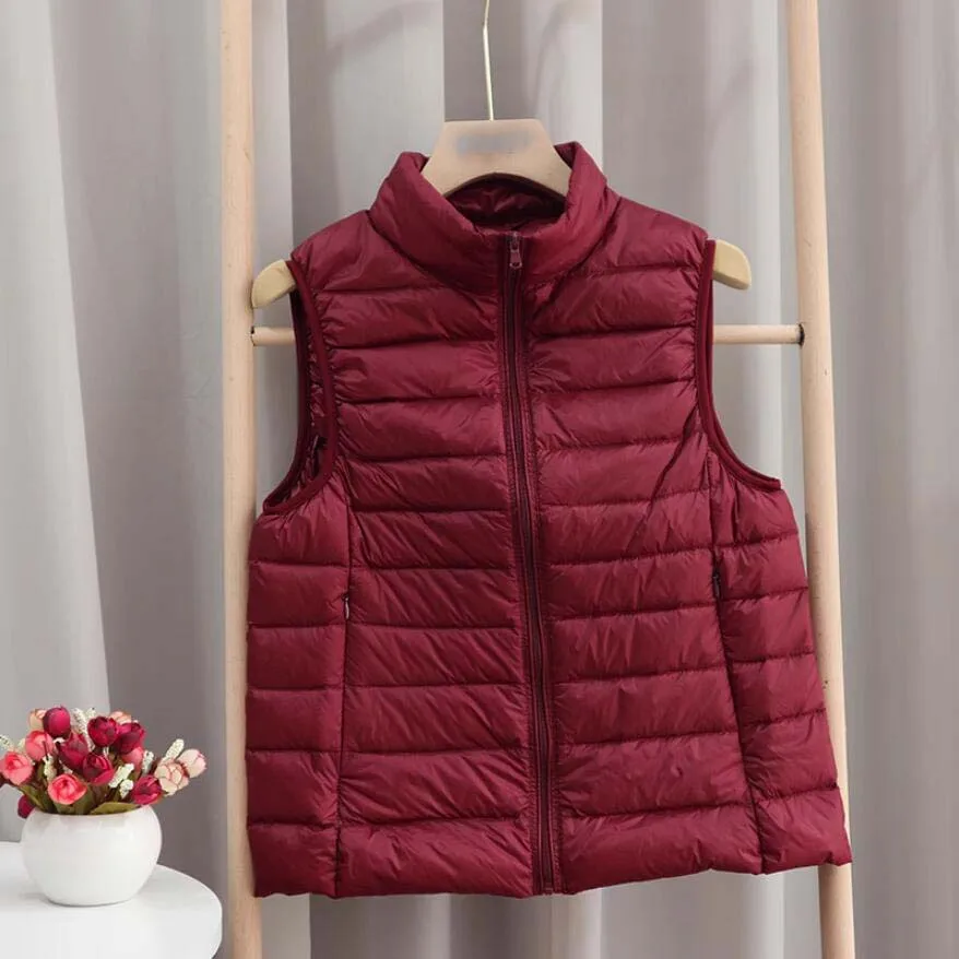 Autumn Winter Ultra-light Women Down Vest Jacket Sleeveless White Duck Down Warm Waistcoat Outerwear Coats for Woman Portable