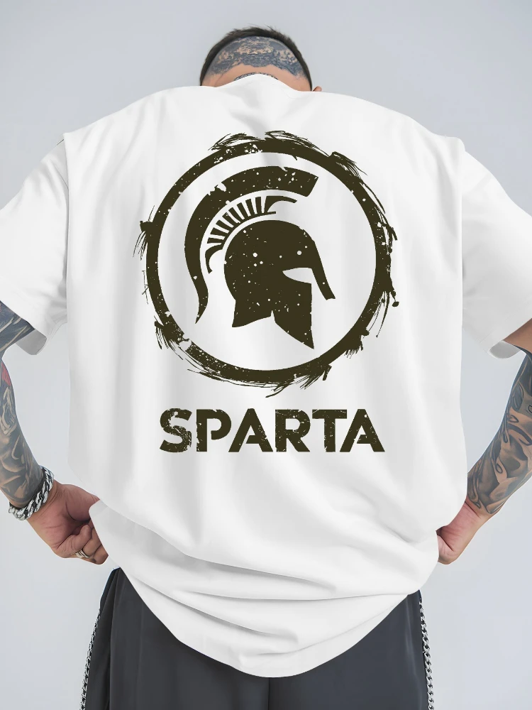 

Spartan Warrior Graphic- SPARTA Text-Ancient Greek Battle design-100% cotton O-neck short sleeve casual printed men's T-shirt.