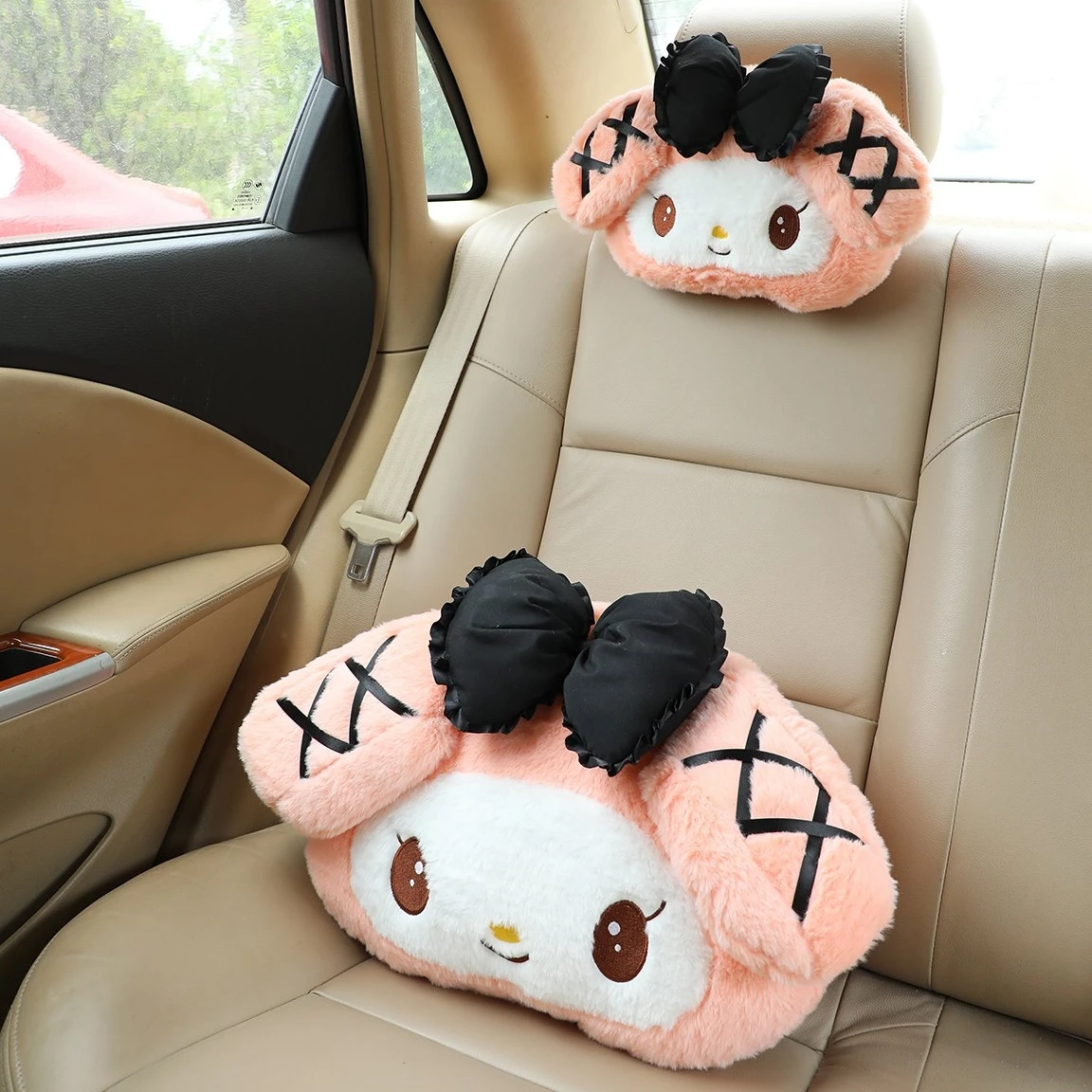 Sanrio-Cute Kuromi My Melody reposacabezas para coche, funda para cinturón de seguridad, almohadillas para los hombros, cojín trasero de protección, decoración Kawaii para coche