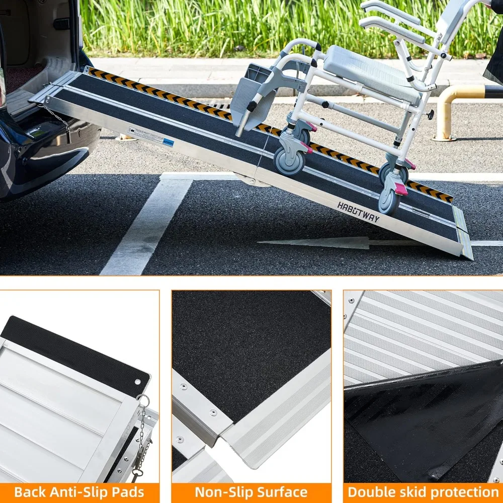 6ft Wheelchair Ramp, Portable Wheelchair Ramps for Home Steps, Double Non-Skid Ramps Hold Up to 800Lbs, Threshold Ramp for Home