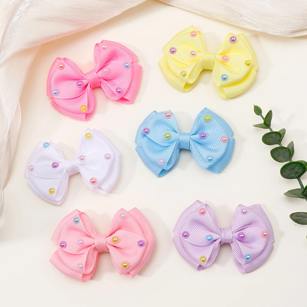4/6Pcs New Bow Hairpin Cute Solid Color Pearl Hair Bows Clip Sweet Girls Side Clip Barrettes Headwear Korean Hair Accessories - Image 2