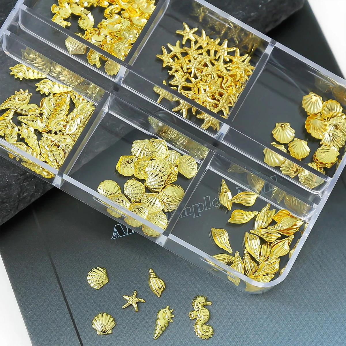 6 شبكات الصيف مسمار السحر والأحجار الكريمة قذائف لطيف محارات فرس البحر نجم البحر مسمار الفن سحر الذهب شقة الظهر الذهب مسمار الراين