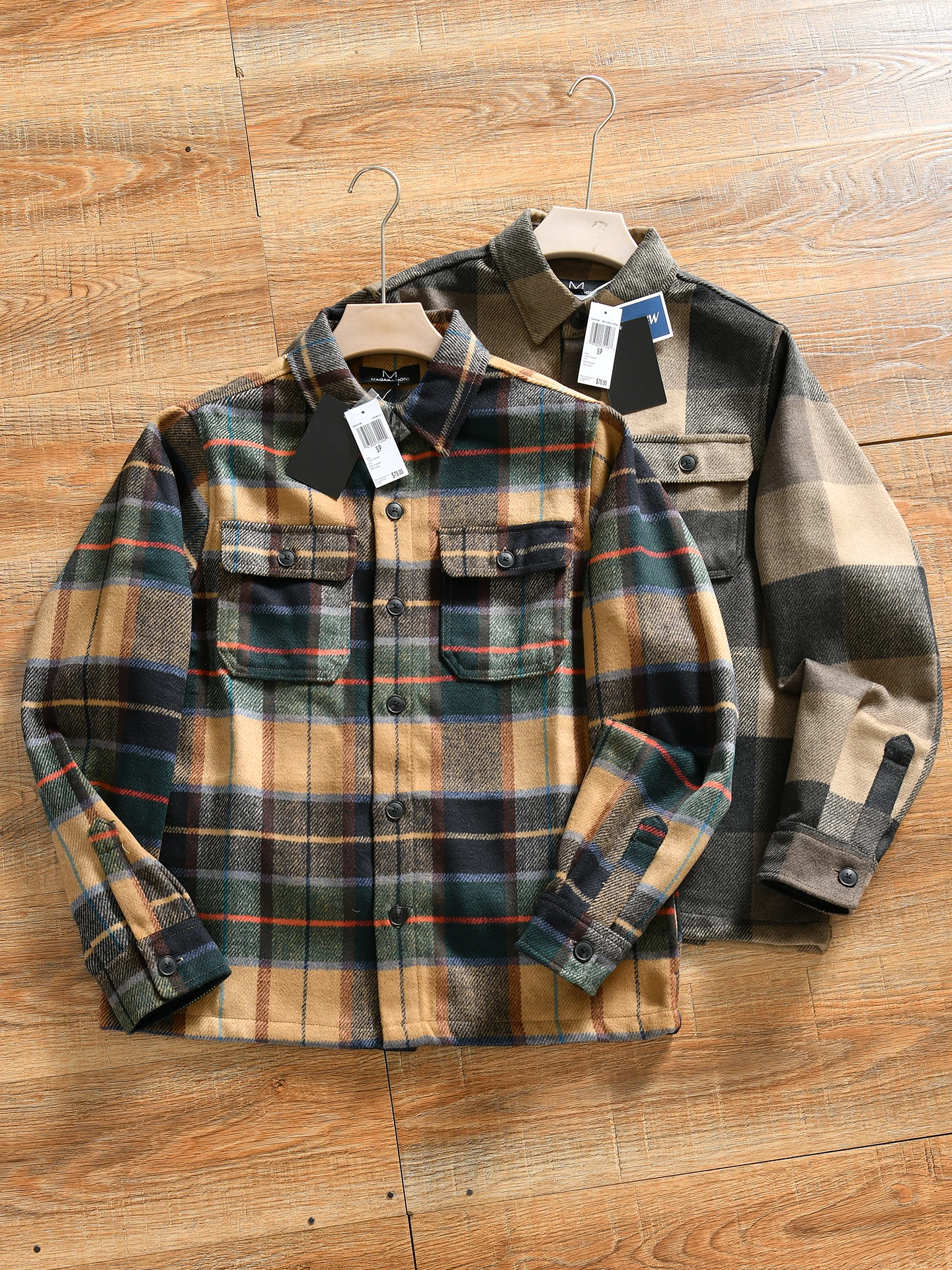 Thick Warm Plaid Outdoor Work Shirt Jacket for Men Retro American Style Autumn Winter Youth Polyester Fiber Long Sleeve Butto...