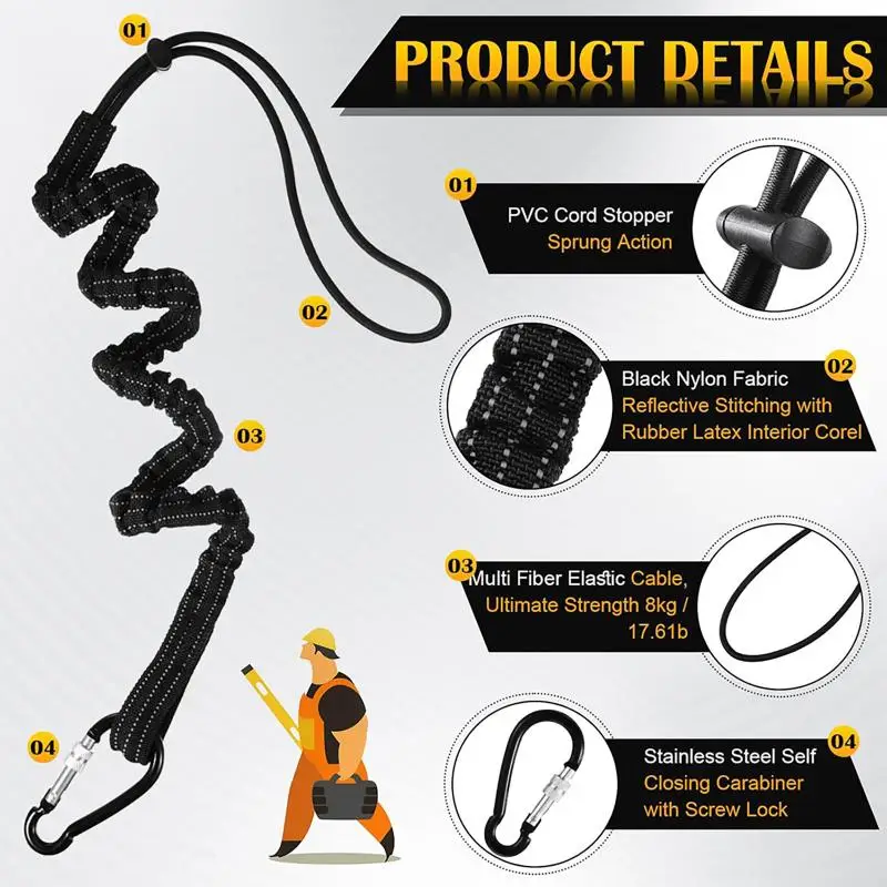 Safety Bungee Tether Tool Lanyard With Carabiner Hook Climbing Working Anti-Falling Safety Rope Aerial Work Climbing Accessories
