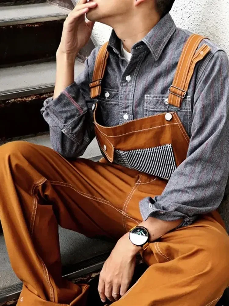 Träger Hosen Overalls Spiel anzüge Mode Stram pler Overs ize Overalls Männer Herren Design Patch breite Tasche All-Match Bein ärmel los