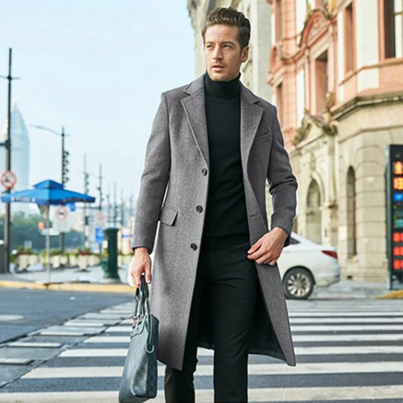 Autumn Winter Long Coat Male Warm Windbreaker Fashion Jackets Man Overcoat British Slim Jacket Outerwear Streetwear Men Clothes