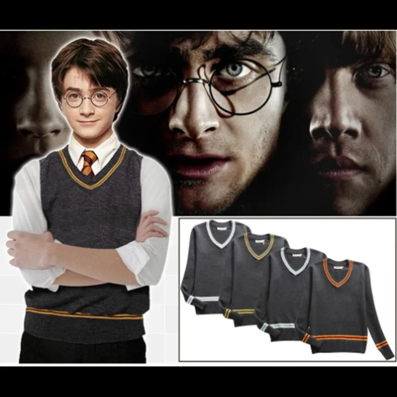 Lo más nuevo de 2024, suéter con cuello en V de la serie Harries, ropa de Gryffindor Hufflepuff COS, chaleco unisex, uniforme, suéter de manga larga, tops