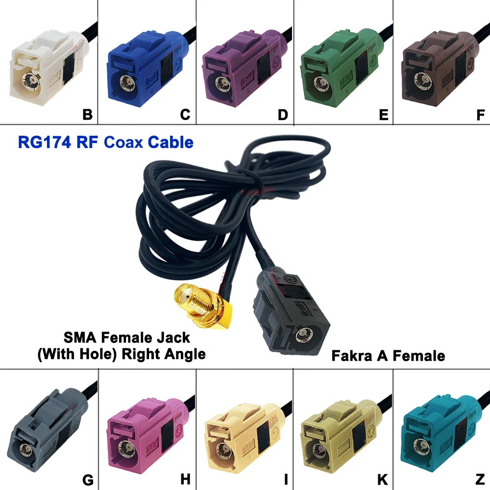 

RG-174 SMA Female Right Angle to Fakra ABCDEFGHIKZ Female Jack Connector 50 ohm RF Coax Cable For GPS Antenna Systems