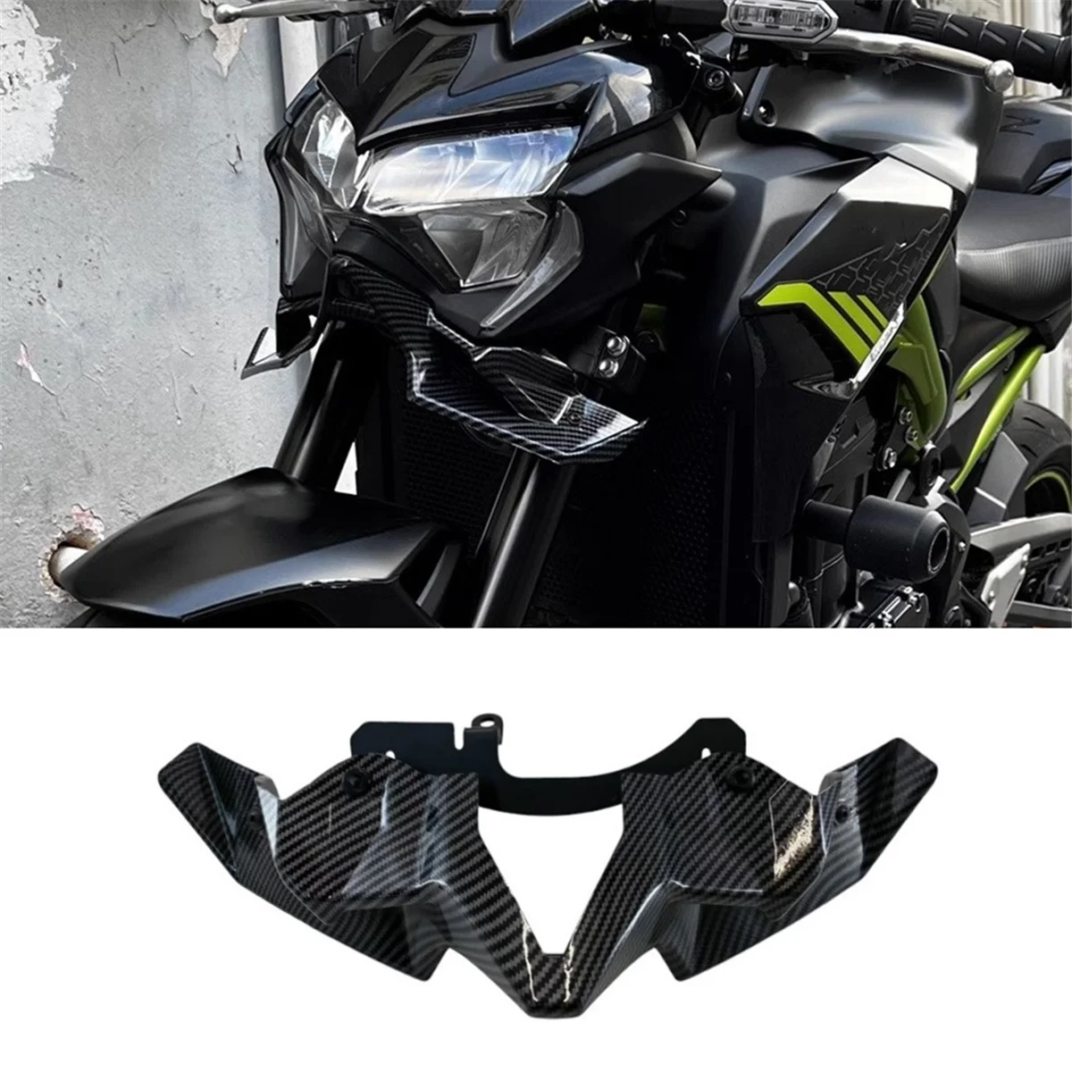 For Z900 2021-2024 Motorcycle Front Spoiler Winglet Aerodynamic Wing Kit Spoiler Deflector Carbon Fiber Pattern