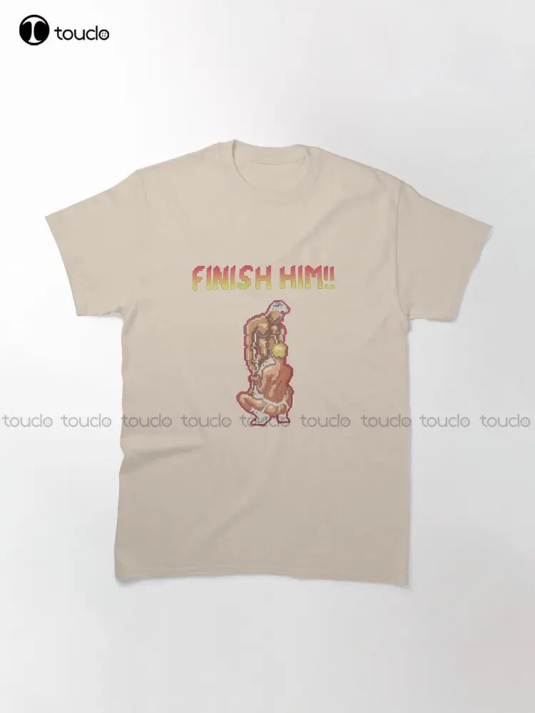 Finish Him Video Game Classic T-Shirt Vintage T Shirts For Men Custom Aldult Teen Unisex Digital Printing Tee Shirts Custom Gift