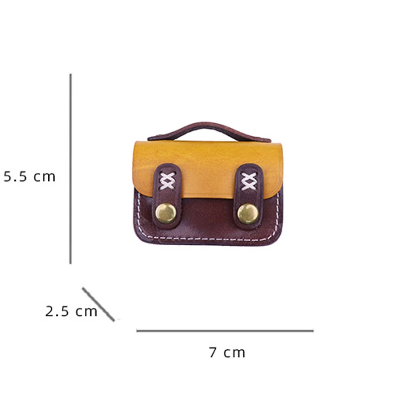 Earphone Protect Bag Creative Design Colorblock Genuine Cow Leather Change Wallet Small Coin Purse Halter Neck Button Mini Pouch
