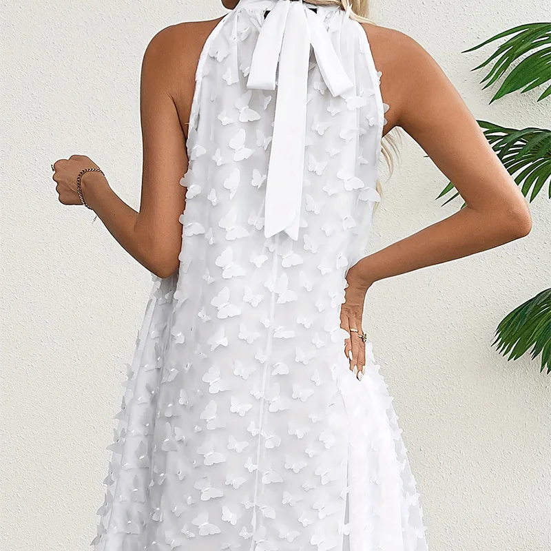 Halterneck Sleeveless Splicing Double Layer Off-shoulder Temperament Women's Summer A-line Elegant Formal Evening Fashion Dress