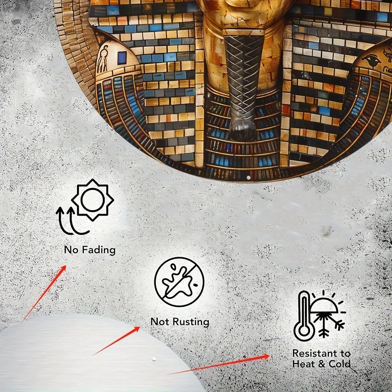 Egyptian Pharaoh Tutankhamun Mosaic Wall Sign: 100% Aluminum Material, 3D Design, 8x8inch, UV Printing, Vivid Colors