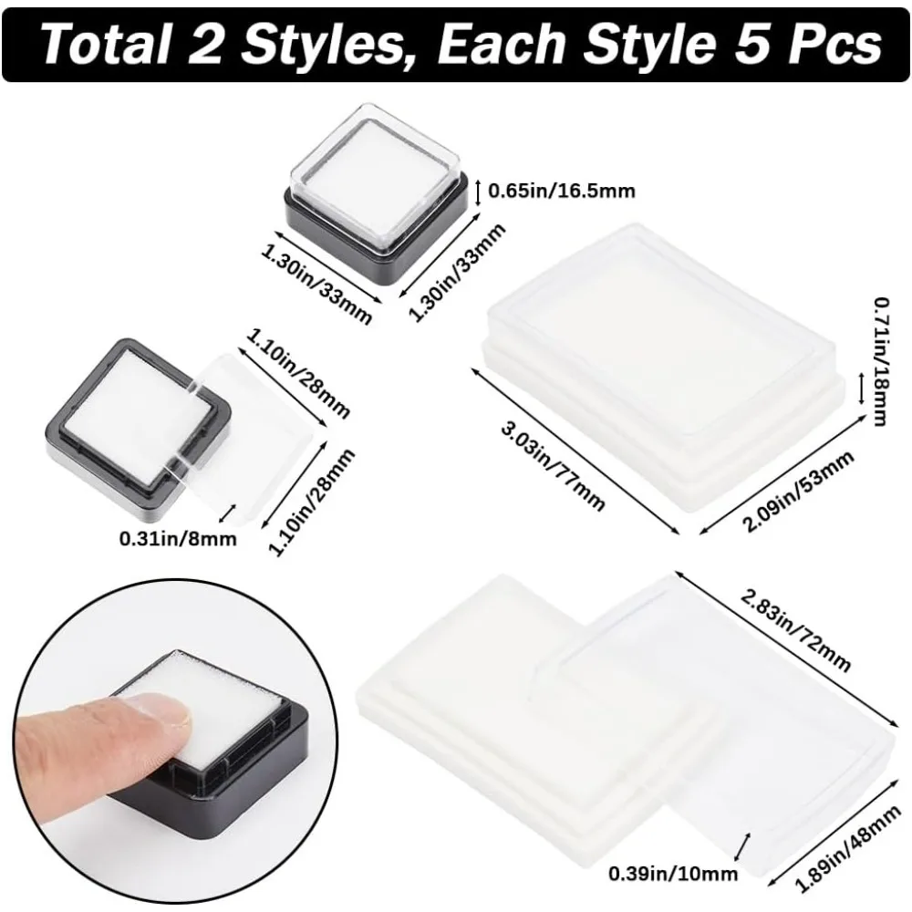 10Pcs 2 Styles Blank Empty Ink Pads Dry Empty Stamp Pad No Fingerprint Uninked Pad for Handprints making kit