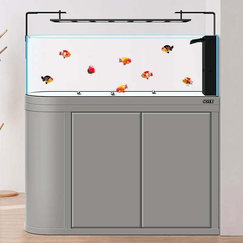 

Nordic Luxury Creative Stream Aquarium Large Floor-Standing Ultra Clear Glass Eco Aquariums Bottom Filter Partition Screen FYFT​