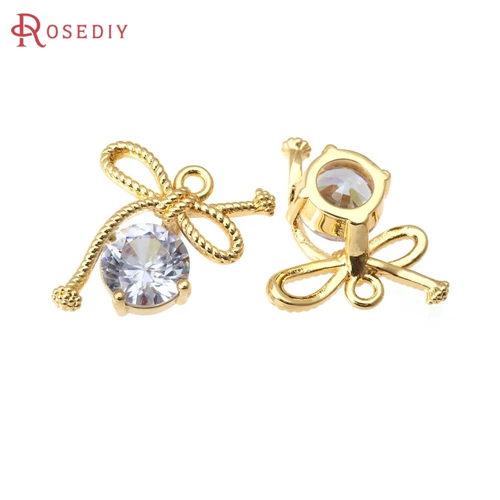 

6PCS 18K Gold Color Brass and Zircon Bow-knot Charms Pendants High Quality Diy Necklace Earrings Jewelry Making Accessories