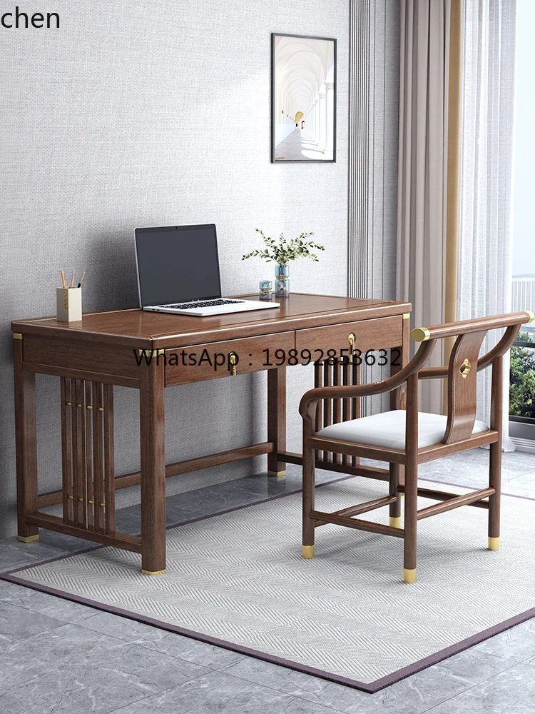 New Chinese Solid Wood Book Writing Desk Home Office Walnut Study Desk Study Table