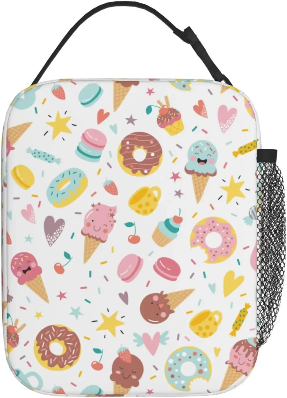 Cute Funny Donut Lunch Bag Insulated Reusable Portable Cooler Lunch Tote Bag with Side Pocket For Women Men Work Picnic