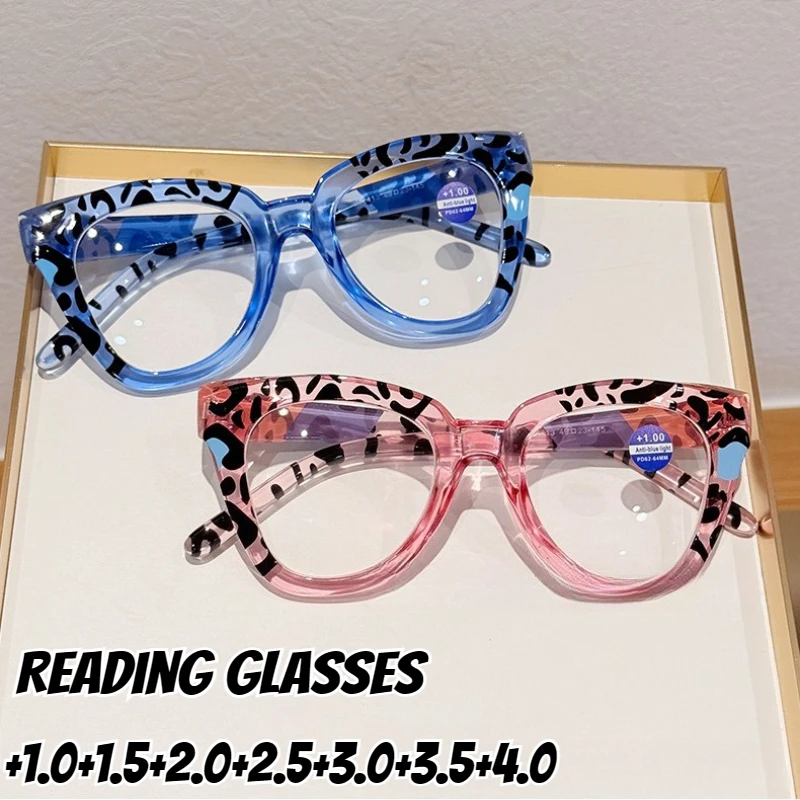 

Унисекс, модные очки для чтения в оправе с леопардовым принтом, модные очки в большой оправе с защитой от синего света, очки для пресбиопии, роскошные очки
