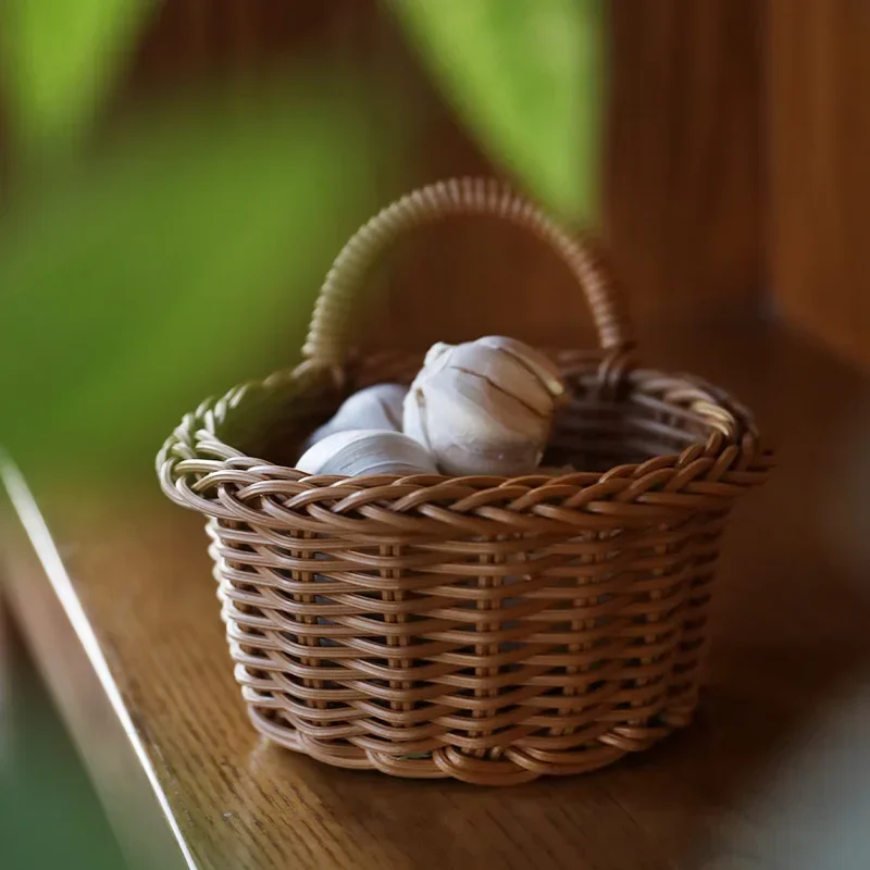 Cesta de almacenamiento de plástico colgante para flores, plantas, maceta, cesta tejida a mano con asa para cocina, organizador, decoración de la