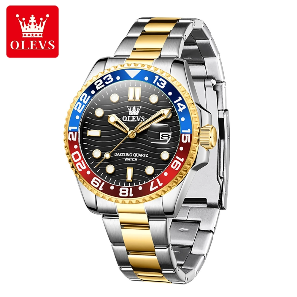 OLEVS 3610 New Quartz Watch for Men Green Water Ghost Style Luxury Brand Original Stainless Stee Mens Wristwatch Auto Date Clock