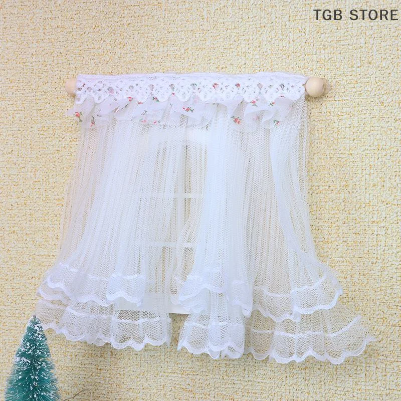 1/12 Lace Curtains Model Dollhouse Bedroom Living Room Decoration Dolls House Furniture Accessories Micro Scene Decor