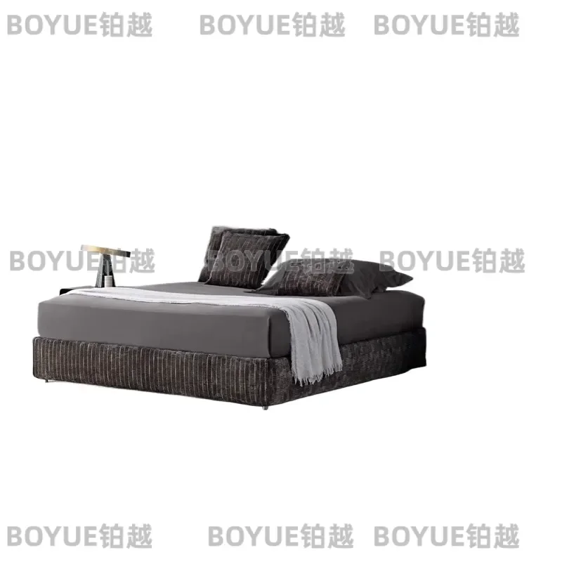 Italian Light Luxury Leather Queen Bed Woven Large Backrest Double Wide Master Bedroom Furniture for Villa Mansion Interior