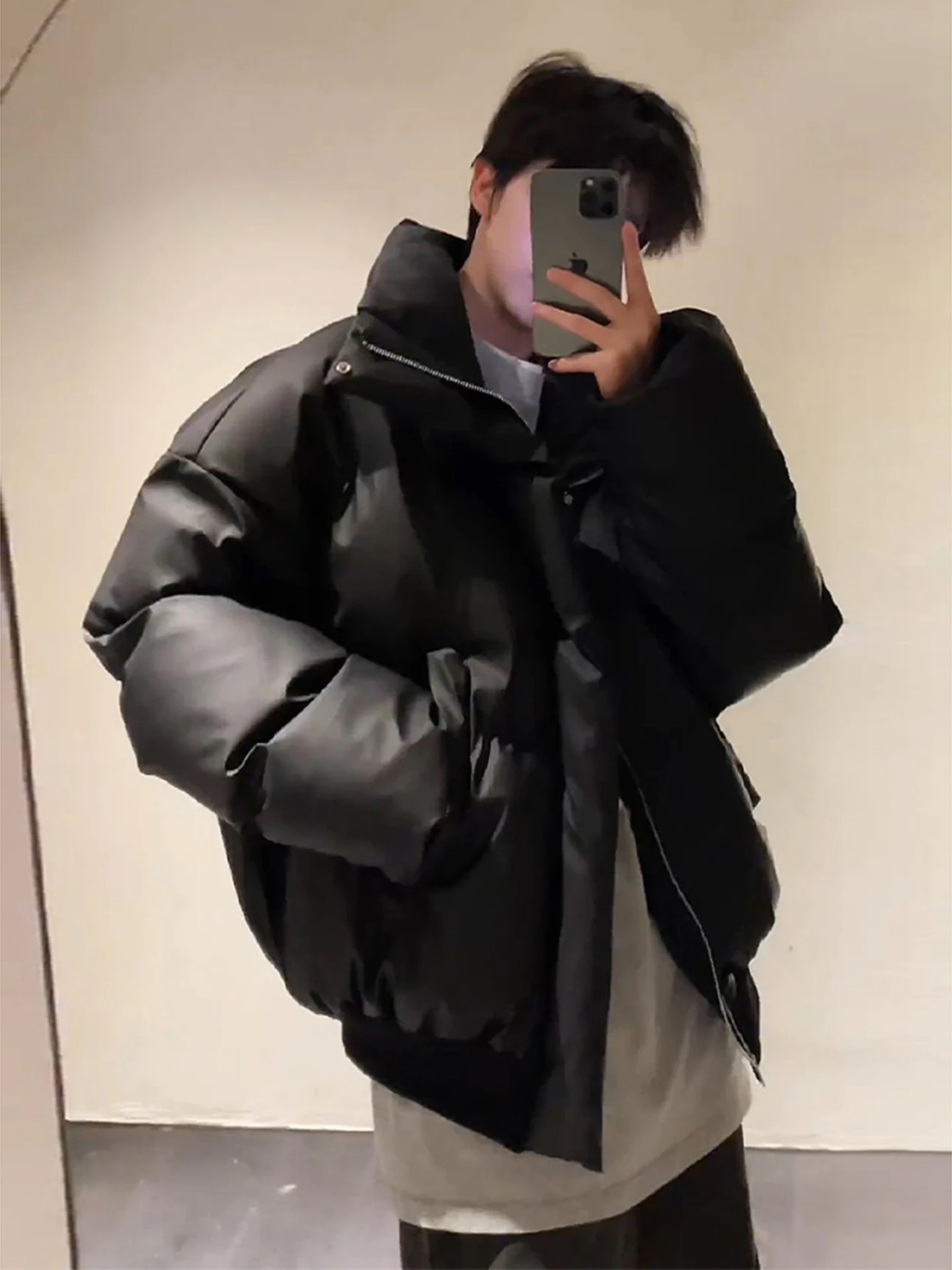 クリーンフィット アメリカン スレ ティネッド PUレザー ダウンコットン ジャケット メンズ 冬用 スタンドカラー ブレッドコート 暖かい ファッショナブル スト...