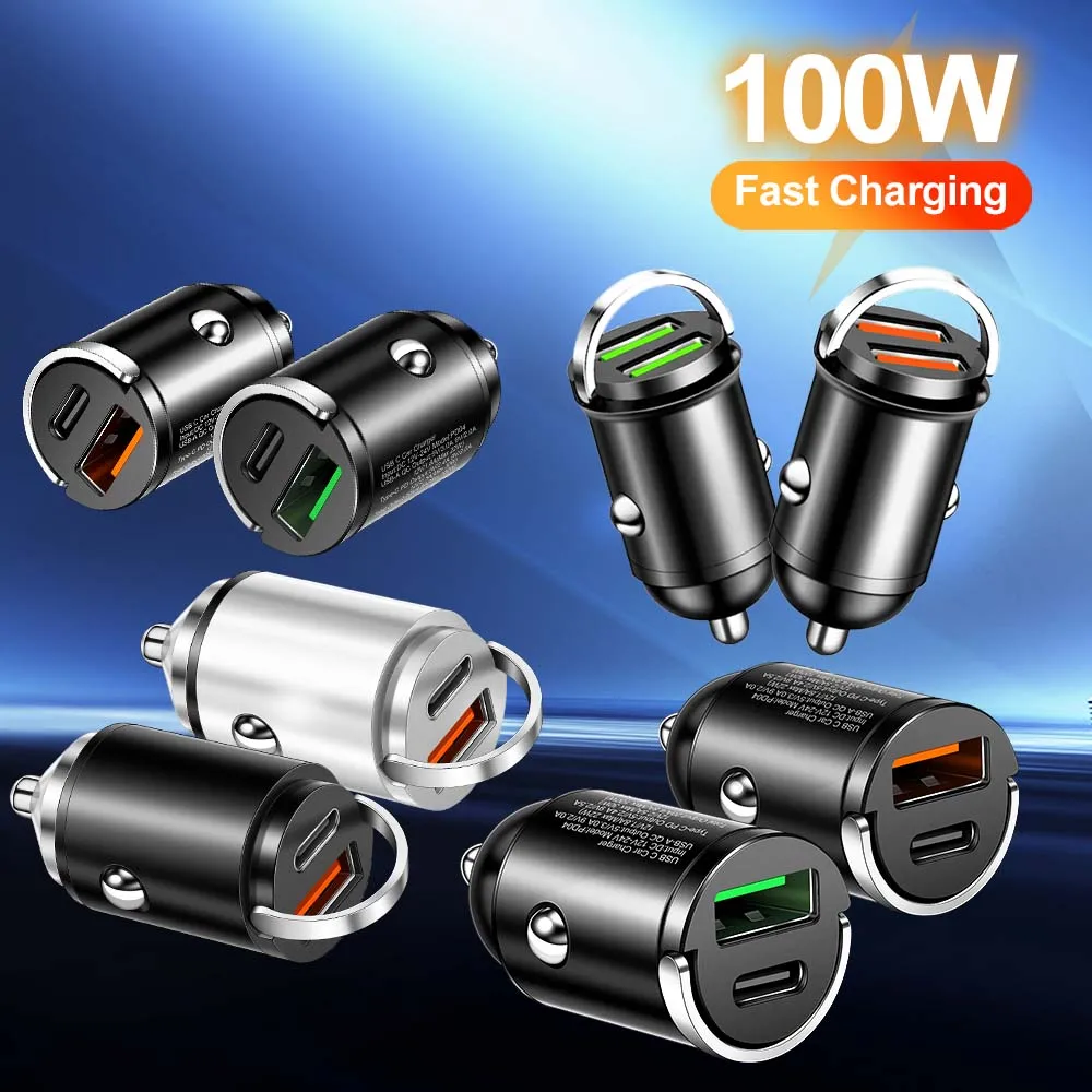 100W/200W QC3.0 PD Mini Auto Ladegerät 12-24V Feuerzeug Schnelle Lade Auto USB Typ C Ladegerät für Xiaomi Samsung Huawei iPhone Power