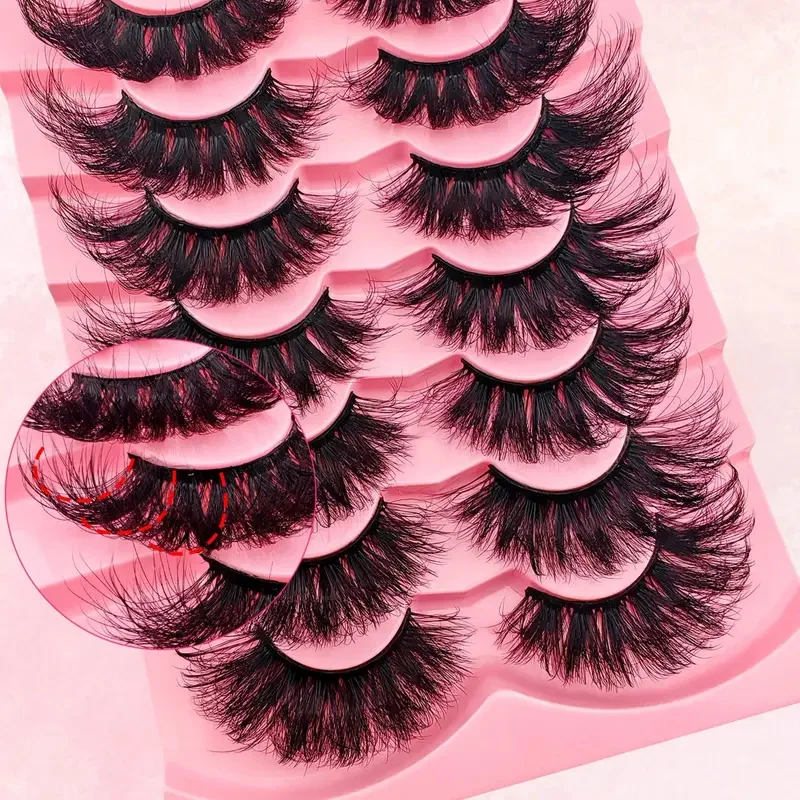 7 pairs of fluffy cat eye false eyelashes set -22-25mm thick, reusable D&C roll false eyelashes