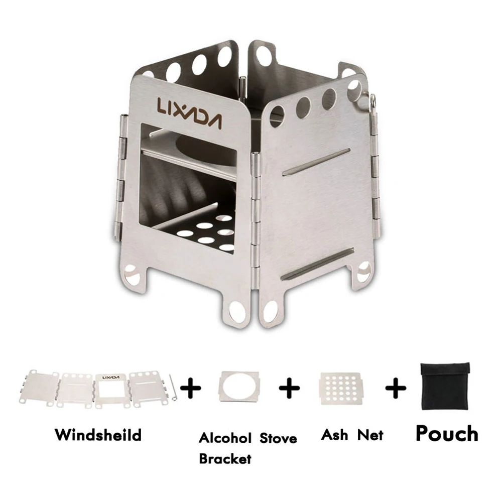 

2025 New Stainless Steel Outdoor Camping Stove Portable Ultralight Folding Wood Stove Pocket Stove Camping Fishing Hiking