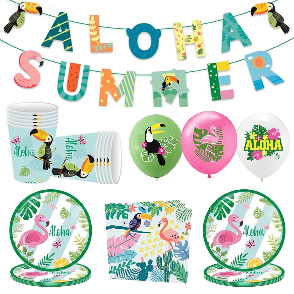 Гавайская посуда Aloha, одноразовая посуда на пляжную тему, летний бассейн, Луау, тропические украшения для дня рождения, принадлежности