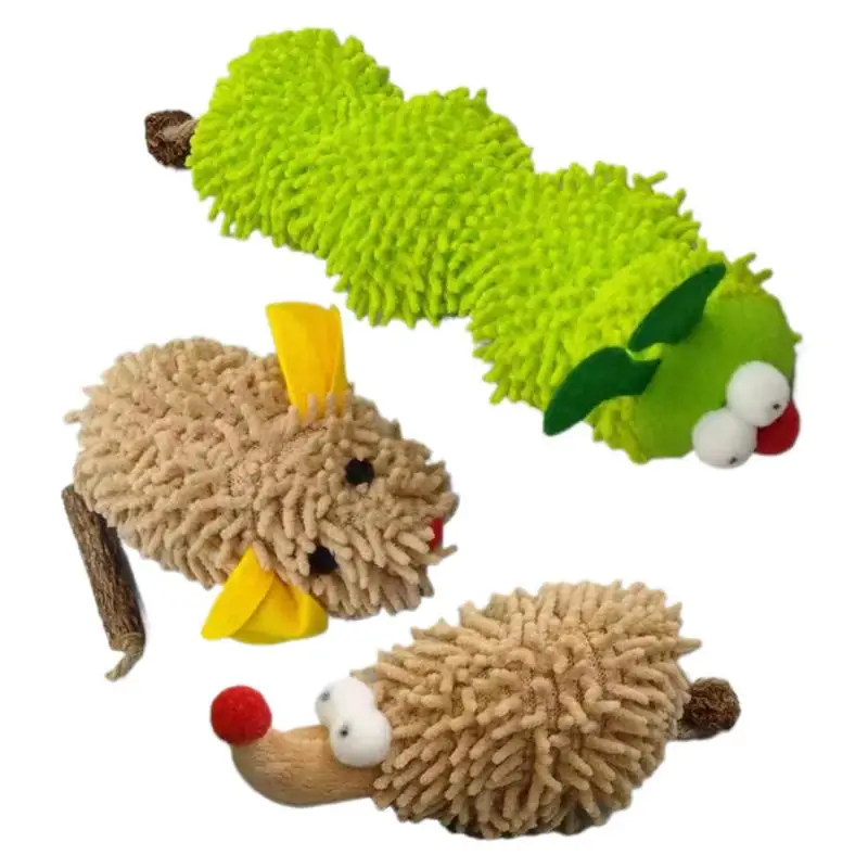 Mice Caterpillar Hedgehog Shaped Catnip Toys 3 Pieces Kitten Teething Toys Soft Safe Interactive Plush Cat Chew Toys For Pet Dog