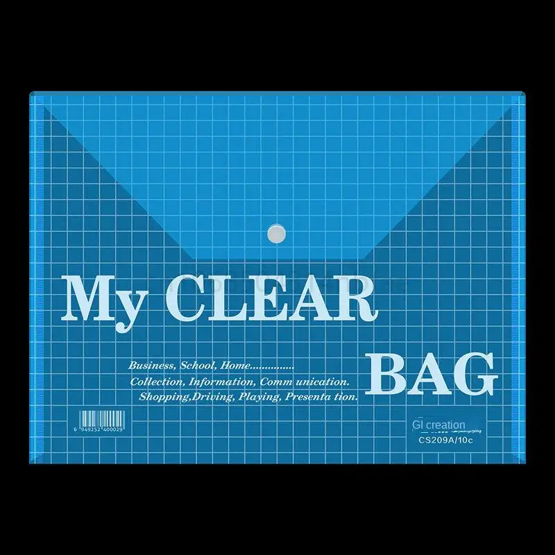 5 Colors 2mm Thick Color Student Folder Stationery Bag Button A4 File Bag Transparent Button Bag Plastic Storage Information Bag