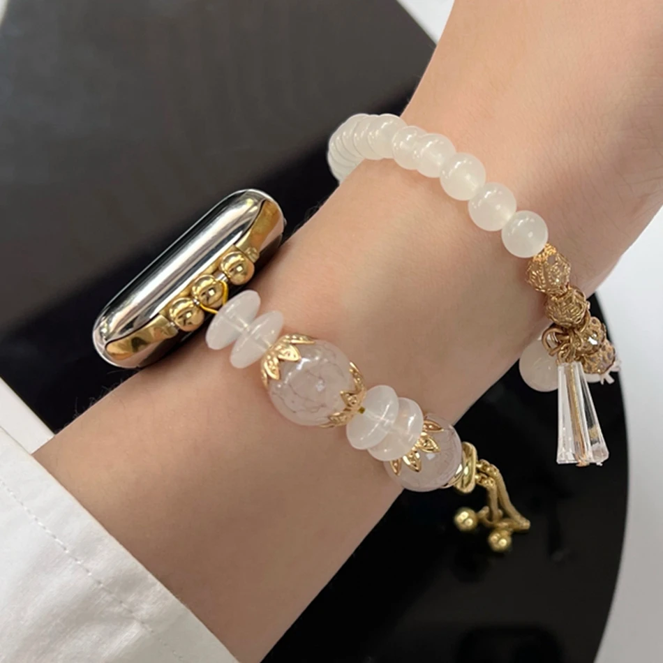 Jewelry Strap Set For Apple Watch 9 Band Ultra 2 49 38 41 40 44 45 42 Crystal Beads String Bracelet IWatch Series 8 7 6 SE 5 4 3