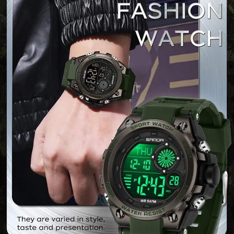 SANDA 6255 موضة ساعة رجالي إلكترونية رياضية متعددة الوظائف مقاوم للماء مضيئة كرونوغراف ساعات للرجال Reloj Hombre