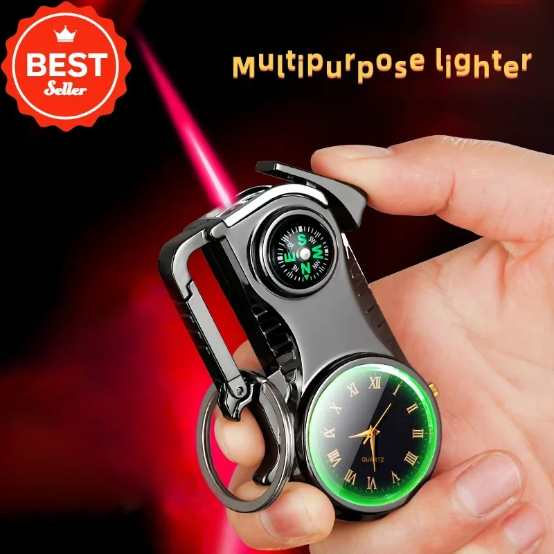 Cool Mini Pistol Lighter, Revolver, Inflatable Jet Flame Windproof Lighter, Metal Keychain Pendant, Spark Machine Gun Cigar Gift