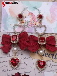 Pendientes de diamantes de imitación con forma de corazón para mujer, aretes rojos de estilo japonés, hechos a mano con cuentas personalizadas, Pin de plata 925
