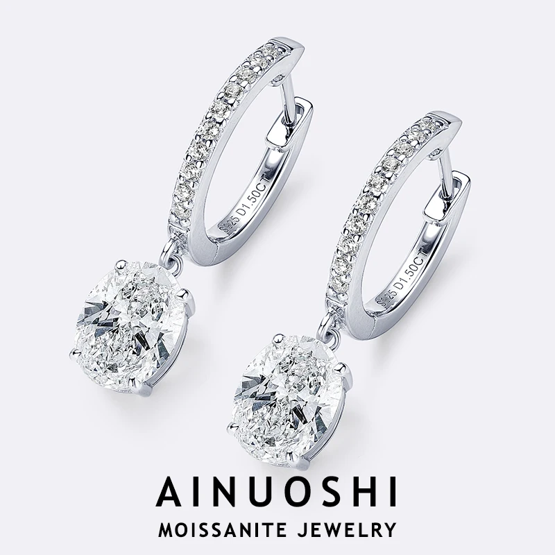 

AINUOSHI 6x8mm Oval Cut Moissanite Dangle Earring For Women Girls Certified 925 Sterling Silver Earrings Party Jewelry Gifts