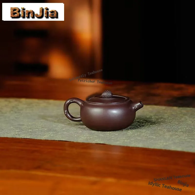 160ml Luxury Yixing Purple Clay Teapots Handmade Colored Drawing Pine Cone Pot Raw Ore Purple Mud Kettle Zisha Tea Set Tea Craft