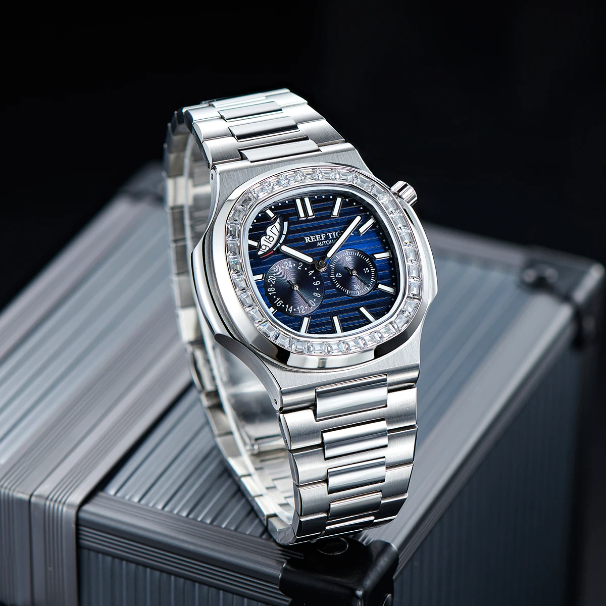 ريف تايجر RT ساعة رجالية فاخرة مربع الماس 316L الفولاذ المقاوم للصدأ 24 ساعة عرض مضيئة التلقائي الميكانيكية Relojes