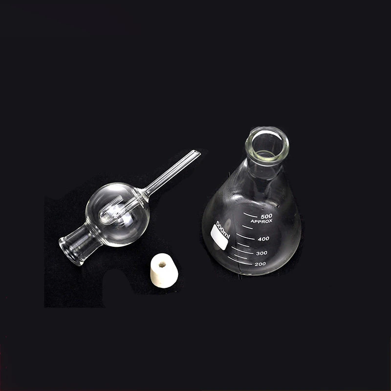 3 sets of gas-saturated Gassner funnels, spherical/pear-shaped splash-proof funnel safety devices, glass conical bottles