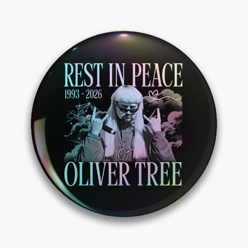 RIP OT, In loving memory OT, Oliver Tree Rest In Peace 1993 to 2026 Memorial Pin Holographic Star Heart Pin Brooches Laminated B
