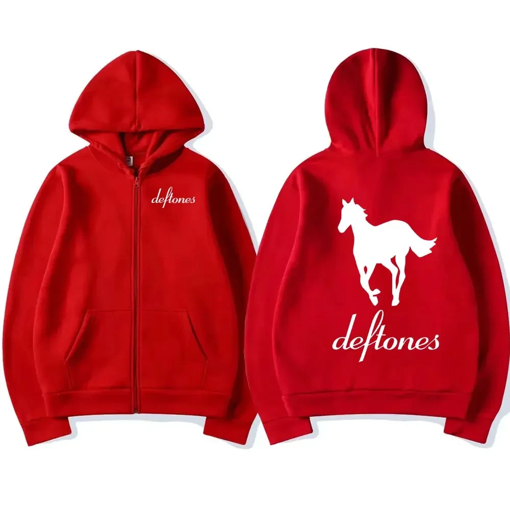 2024 Deftones White Zip Up Hoodie Hip Hop Rock Band Zipper Sweatshirt Harajuku Oversized Long Sleeve Hoodies Coats Streetwear