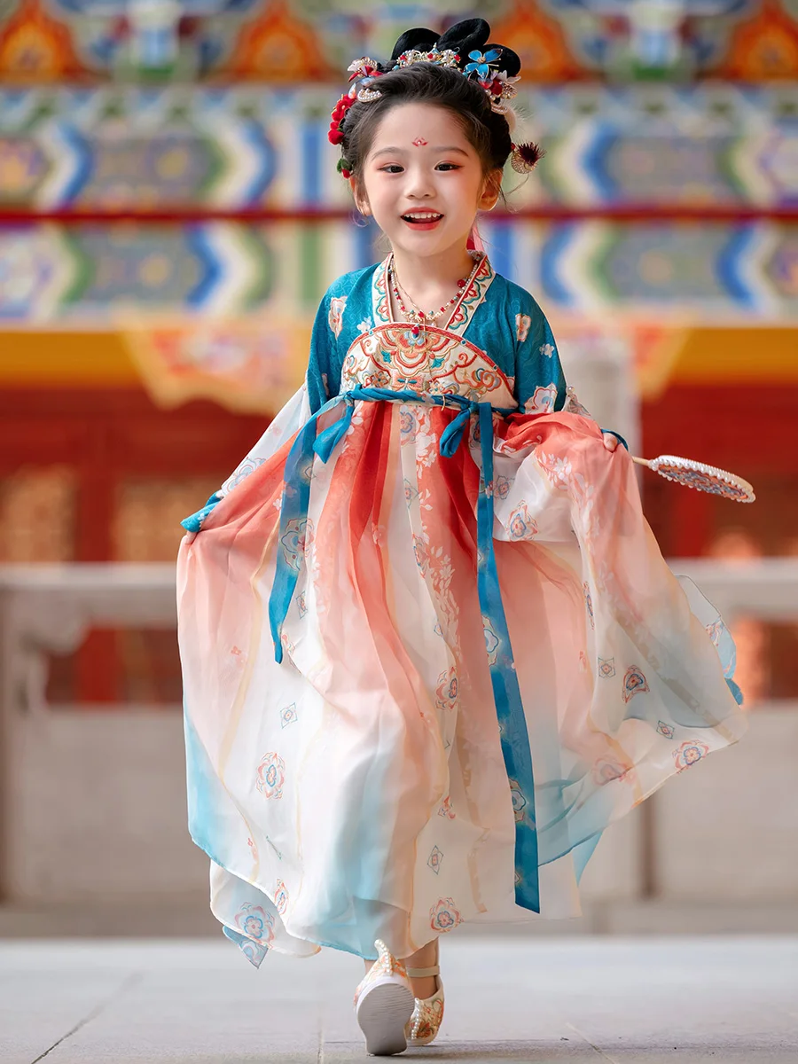 Yao Guang Hanfu Girls Autumn Clothing 2024 New Girl's Chinese Style Jacket and Dress Children's Ancient Style Dunhuang Dress