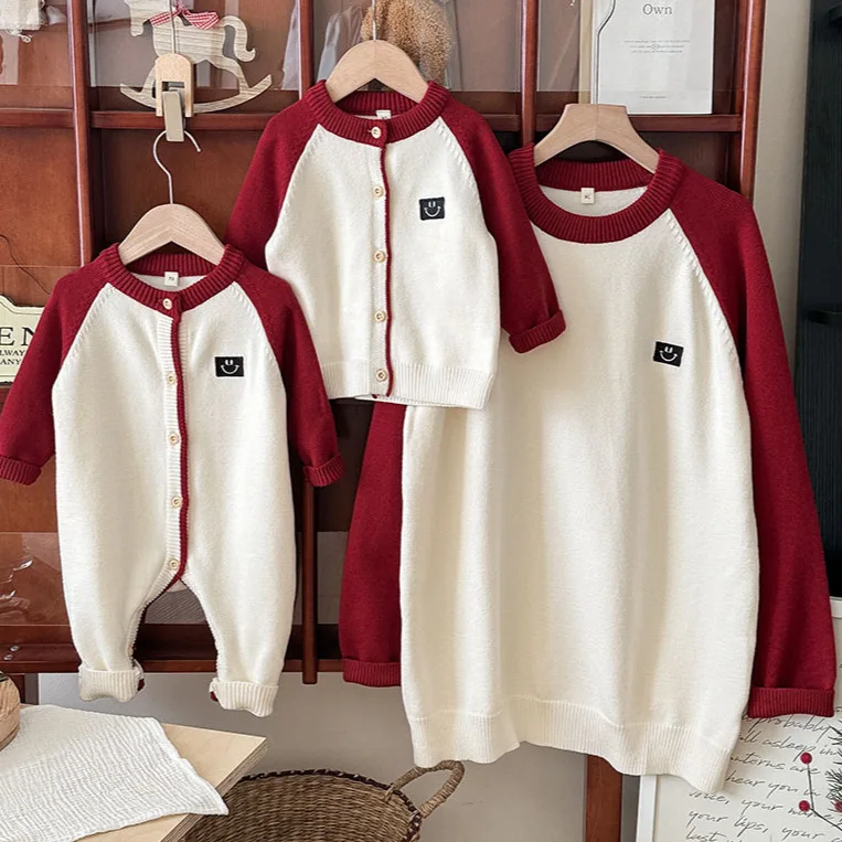 ‌2026 Autumn Winter Family Knitwear Outfits for Dad Mom & Daughter Son Matching Sweater Toddler Infant Romper Kids Cardigan