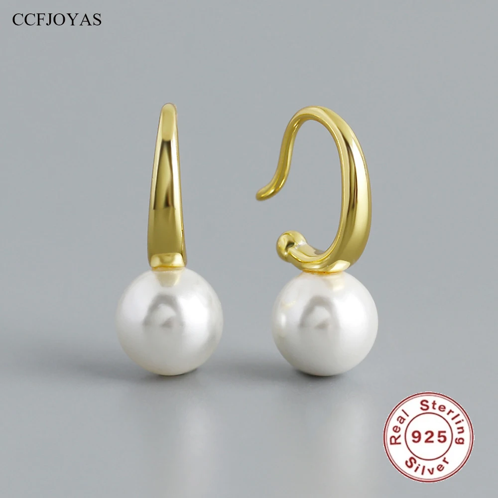 CCFJOYAS 925 Sterling Silver Round Pearl Drop Earrings for Women Light Luxury Original Earrings High Quality Fine Jewelry