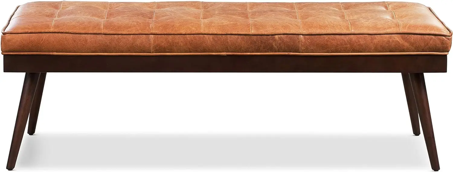 POLY & BARK 55" Tufted Leather Bed Bench for Bedroom End of Bed - Living Room Entry Way Bench - Pure Italian Leather Upholster